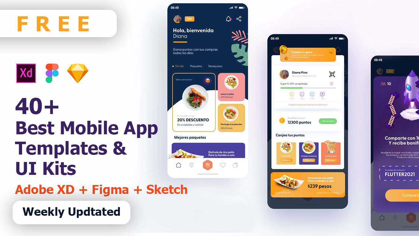 Very useful Free Mobile App Adobe XD, Figma and Sketch Template • Inspiring  Bee